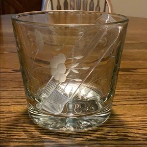 Etched Glass Decor Bowl/ Container has Tongs